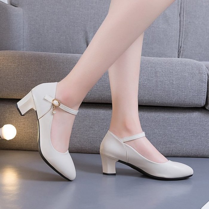 New women pumps block high heels vintage ladies shoes