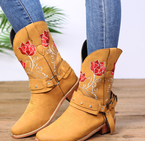 New Women Flock Slip on Mid-calf Boots Platform Shoes Ladies Autumn Winter Boots for Women Fashion Female Booties 2021