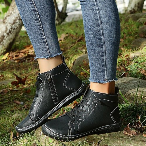 Autumn Casual Single Shoes Women 2021 New Round Toe Ladies Soft Faux Leather Non-Slip Shoes 35-43 Large-Sized Ankle Boots