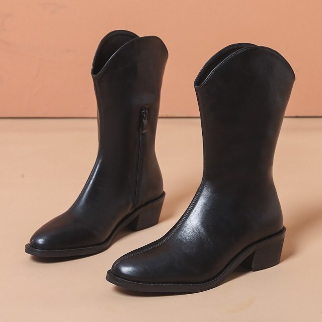New Retro Thick-heeled Knee Long Boots