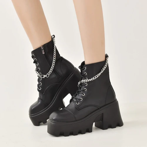 Brand Design Fashion Boots  Hot Sale Cool Gothic  Women Ankle Boots Chunky Platform Wedges Shoes