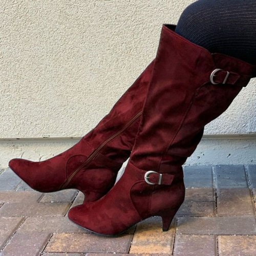 2021 New Arrival Knee High Boots Thin Heel Square Toe Comfortable Ladies Shoes Winter Solid Buckle Women Boots Zip Heel Boots