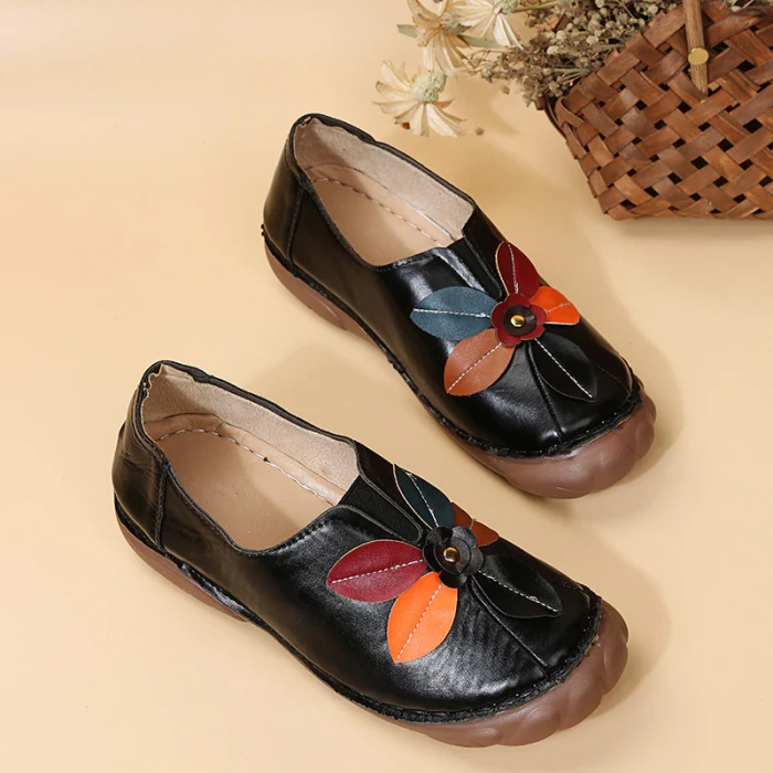 Women Vintage Flower Ethnic Style Shallow Loafers