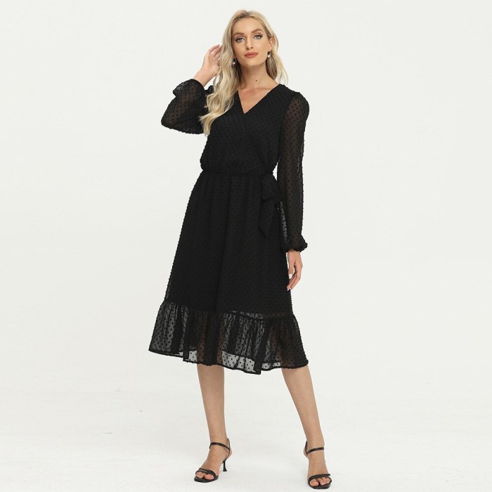 Fashion Women Black Ruffles V-Neck Elegant Maxi Dress