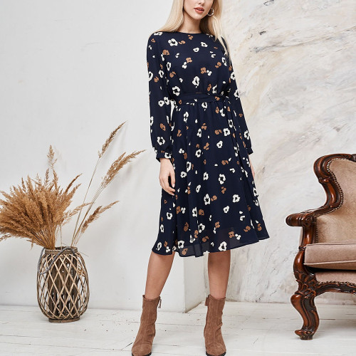 Printed Elbow Sleeve With Button Maxi Dress