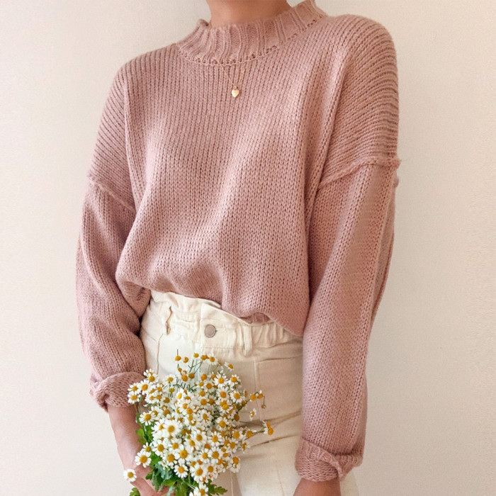Woman Oversize Vintage O-Neck Knitted Sweaters
