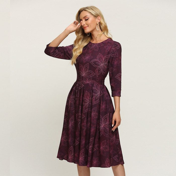 2021 Summer New Fashion Womens Dress Print Slim Long Sleeve O-Neck A-LINE Dresses for Women Party