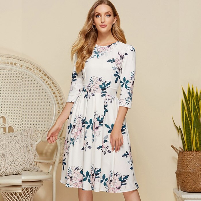 Women Dress Spring Autumn New Fashion Women's Dress Elegant Print Round-necked A-LINE Dress Casual Vestido Feminino