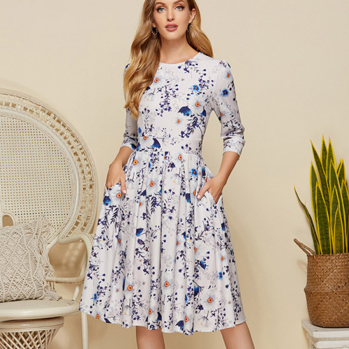 Elegant Floral Printed Retro Summer Fashion Casual Dress