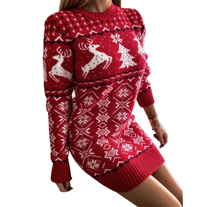 Christmas Dress for Women Winter Autumn Clothing Long Sleeve Knitted Pullover Casual Party Mini Dress New Years Xmas Clothes