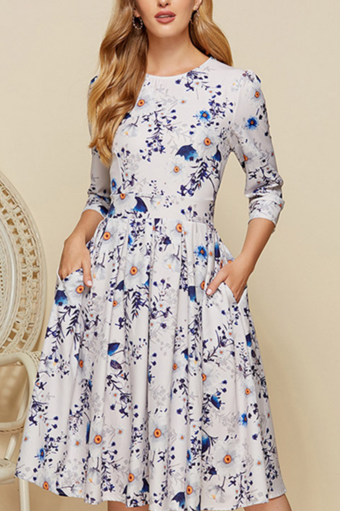 Elegant Floral Printed Retro Summer Fashion Casual Dress