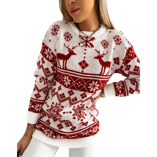 Christmas Sweater 2021 New Arrived Autumn Winter Women Snowflake Elk Pattern Round Collar Knitted Sweaters Long Sleeve Pullovers