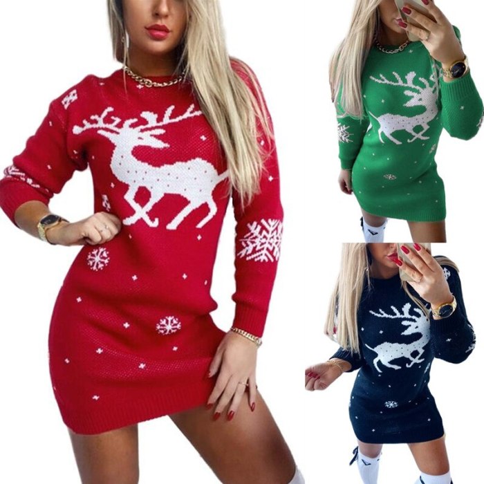 2021 Christmas Fashion Sexy Womens Elk Print Jumper Long Sleeve Dress Loose Pullover Winter Casual