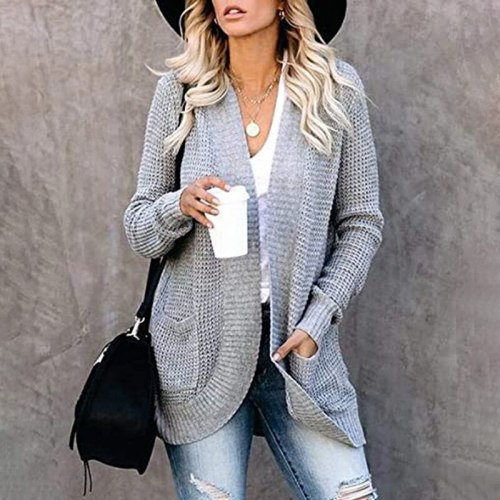 Women Casual Knitted Open Front Long Cardigan