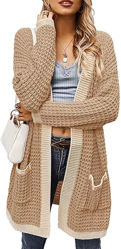 Autumn Long Cardigan Sweater Women 2021 Fashion Patchwork Long Sleeve Casual Loose Tops Female Oversized Knitted Cardigan Coat