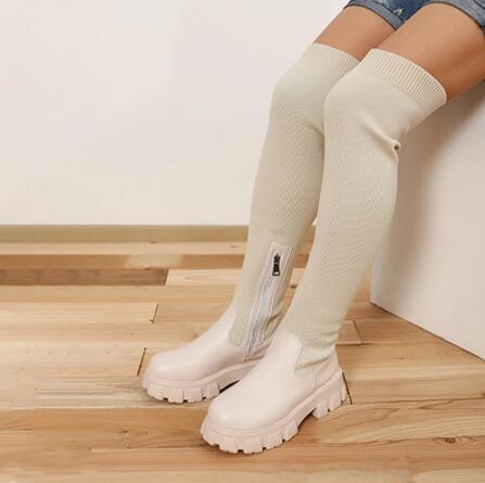 Brand Women's Over The Knee Boots Stretch Knitted Autumn Fashion Female Platform Boot Splicing Ladies Sock Shoes Woman Long Boot