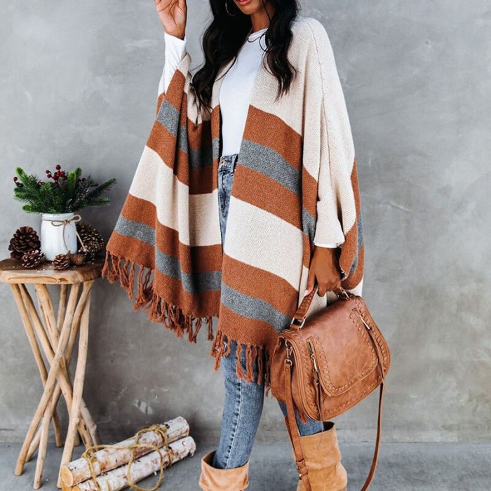Women's Fashion Street Acrylic Knit Cardigan Large Size Casual Tassel Sweater Hot Sale in Autumn and Winter 2021