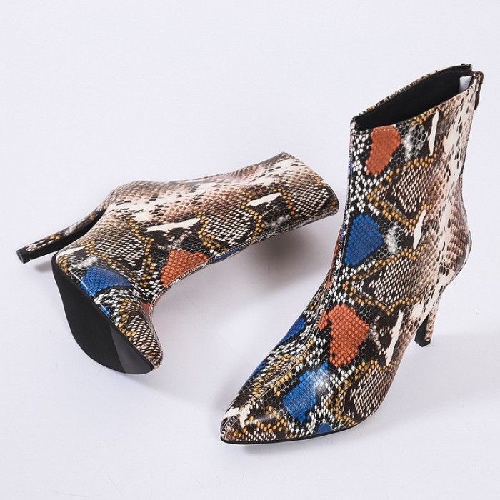 Autumn Women Ankle Boots Shoes Woman Wedding Party High Heel Pumps Female Snake pattern Leather Short Bootie 33-45