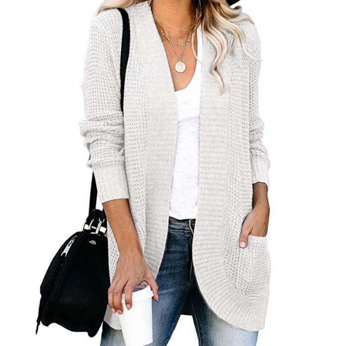 Cardigan Women Casual Knitted Open Front Korean Fashion Sweater Woman 2021 Winter Grey Pockets Long Cardigan Knitted Female Coat