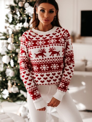 Women's Sweater Knitted Chirstmas New Year Dear Eve Women's Casual Style Long Sleeve Sweater Pullover  Top