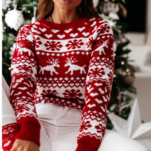 Women's Sweater Knitted Chirstmas New Year Dear Eve Women's Casual Style Long Sleeve Sweater Pullover  Top