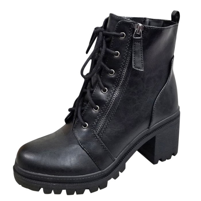 Winter Pu Leather Chunky Heel Boots Shoes Personality British Style Thick Sole Boots Large Lace Up Platform Boots For Women