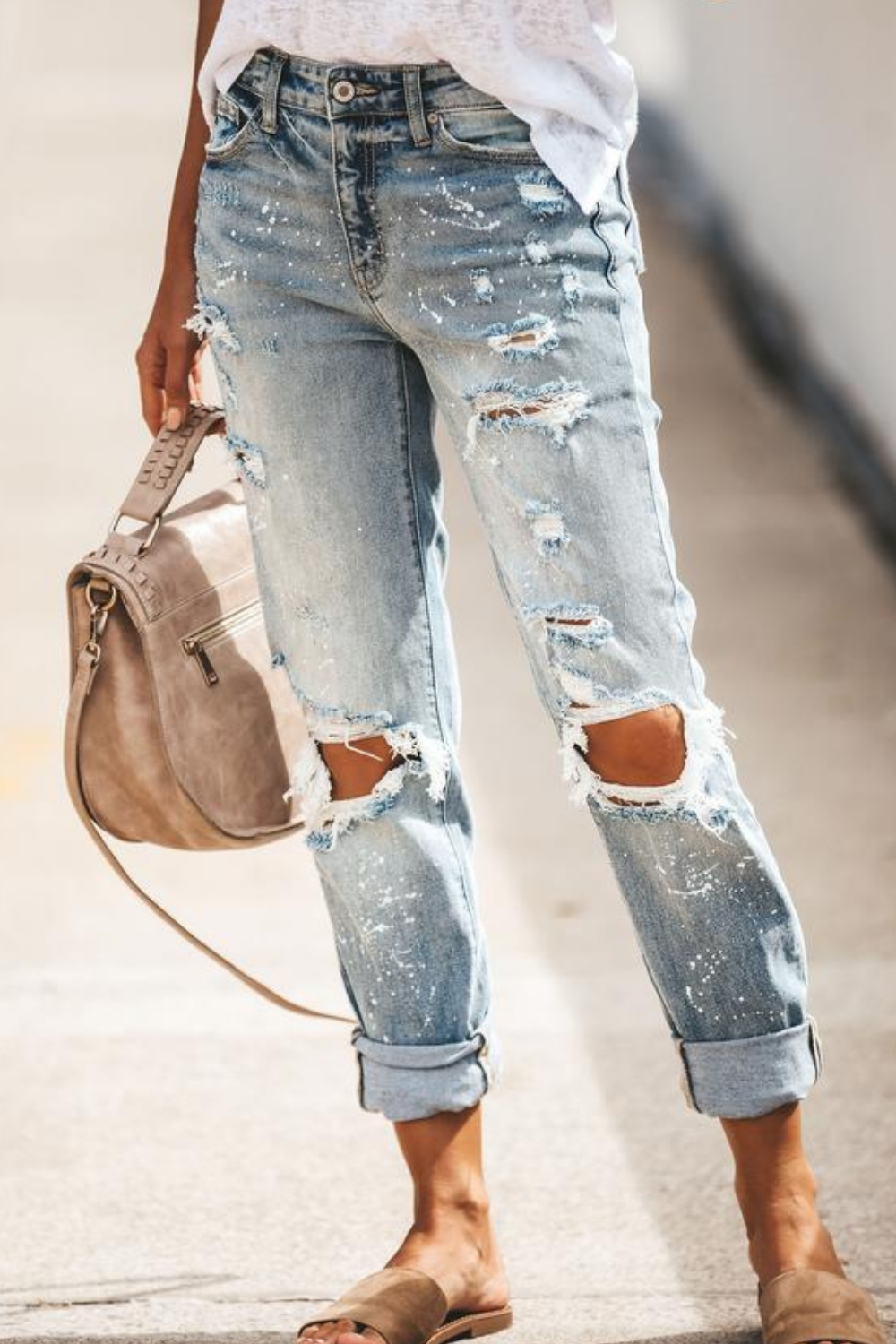 drawstring distressed jeans