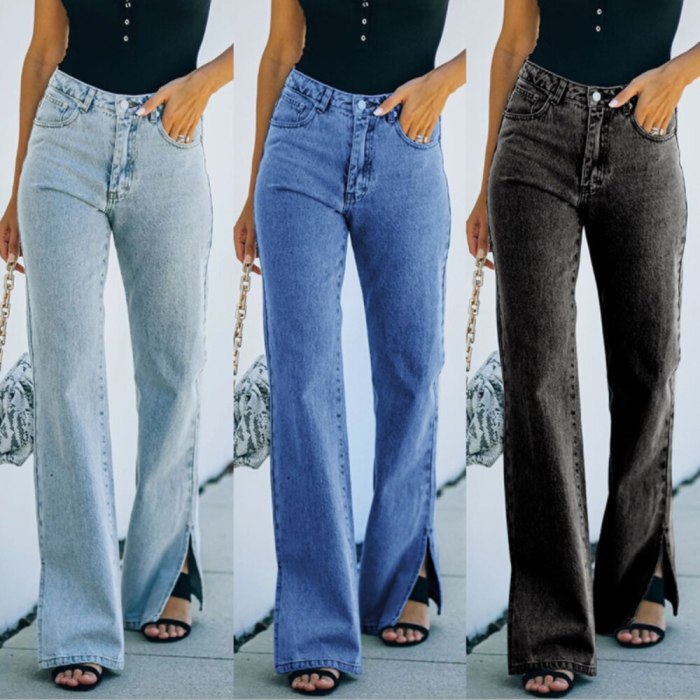 Women's Pants Straight Leg Jeans High Waist Loose Autumn Winter Pants Casual Split Washed Mom Trousers
