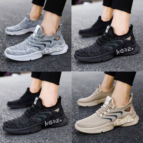 pring new large size men's shoes breathable fly woven men's casual sports shoes trend of running shoes fashion men H266