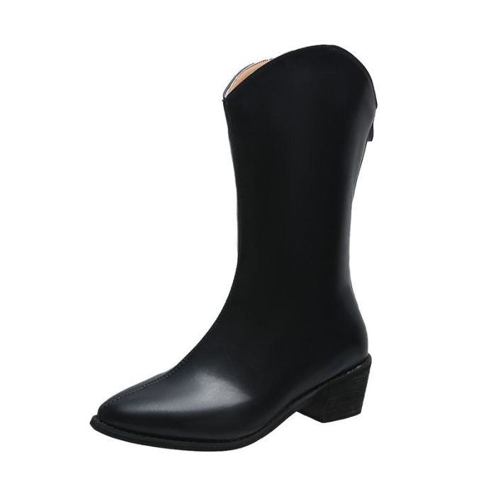 Women High Platform Leather Zipper Mid-calf Boots
