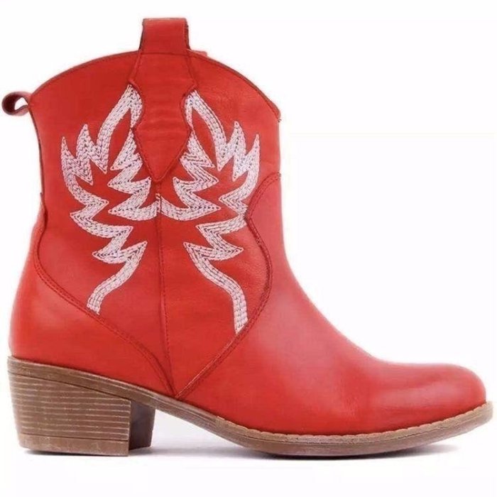 2021 Classic Embroidered Western Cowboy Boots For Women Leather High Waist Low Heels Shoes Plus Size 35-43 Autumn Female Boots