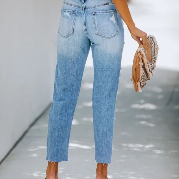 Pants for Girls Hipsters Ripped Holes Loose Washed Cropped Autumn Street Straight-leg Pants Mid-waist Women Jeans