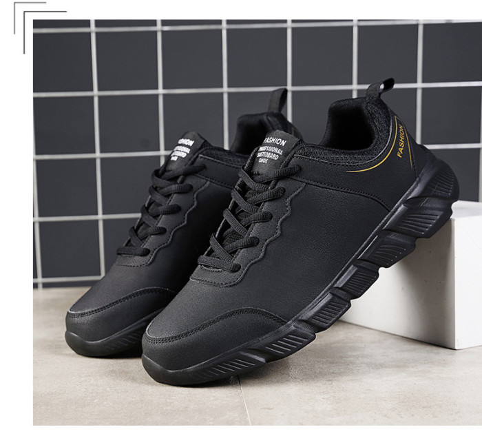 Men's Leather Outdoor Sports Casual Shoes Lightweight Waterproof Men's Sewing Jogging Shoes