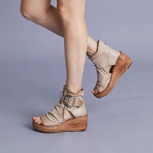 New Flat Bottom summer Ankle boots Women's wedge sandals belt Buckle Roman shoes Women Open Toe summer boots 34-43