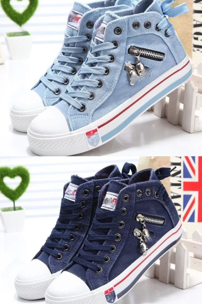Women Fashion Sneakers Denim Canvas Shoes Spring/Autumn Casual Shoes Trainers Walking Skateboard Lace-up Shoes Femmes