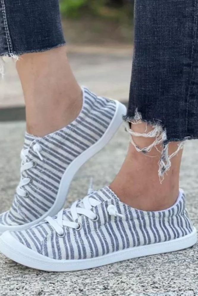 New Summer Women Fashion Casual Everyday Canvas Stripe Print Comfortable Hot Sale