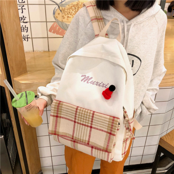 Schoolbag female ins wind small fresh Korean  students simple forest college style backpack travel backpack