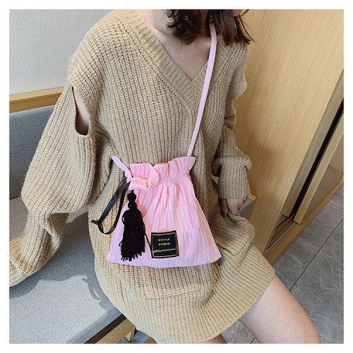 pleated female  bag fashion simple wild natural gas large capacity portable bucket bag