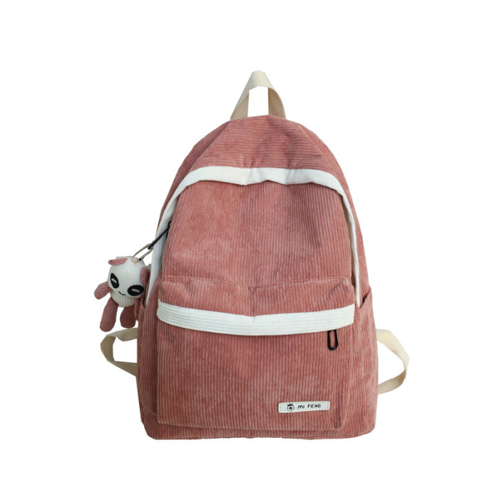 Student Stripe Corduroy Backpack Cute Women School Bag Teenage Girl Harajuku Backpack