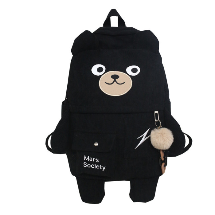 Corduroy Cute Bear Women Backpack Cartoon Student Laptop Backpack Schoolbag Multi-pocket Big Casual Travel