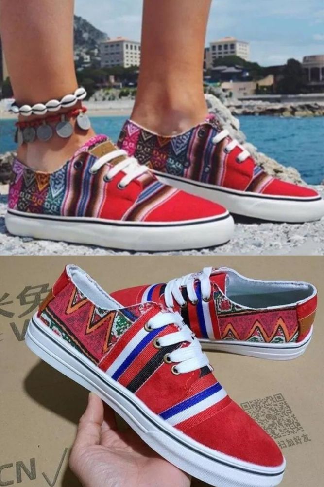 Summer Women Sneakers Ethnic Lace Up Casual Flat Shoes Ladies Board Comfort Ladies Couple Sneakers Female Size