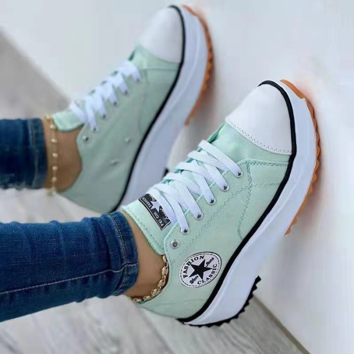 New Low-top Casual Lace-up Round Toe Solid Canvas Shoes