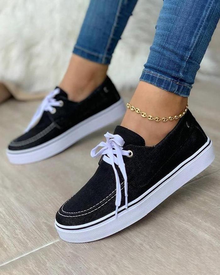 Women's Fashion New Lace-up Flat Canvas Shoes