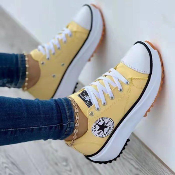 New Low-top Casual Lace-up Round Toe Solid Canvas Shoes