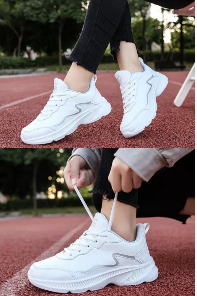 Designer Shoes Women Breathable Leather Sneakers Casual Outdoor Lace Up White Colors Shoes Chunky Wedges Cross Training Shoes