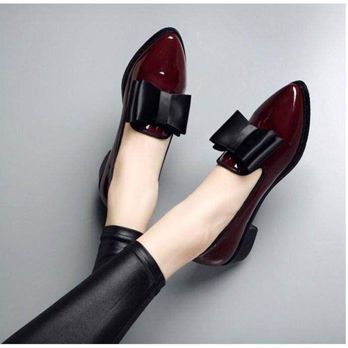 Women's Pointed Toe Low Heels PU Leather Slip On Fashion Oxfords Shoes