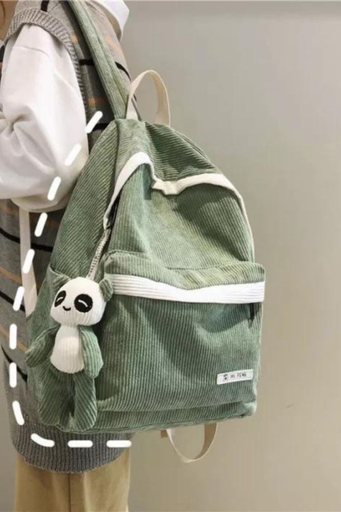 Student Stripe Corduroy Backpack Cute Women School Bag Teenage Girl Harajuku Backpack