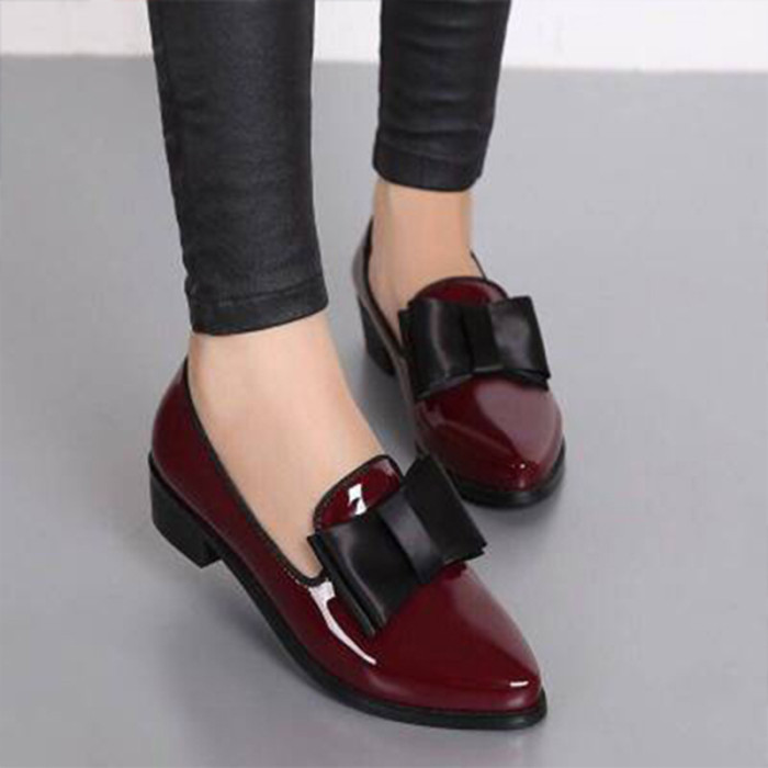 Women's Pointed Toe Low Heels PU Leather Slip On Fashion Oxfords Shoes