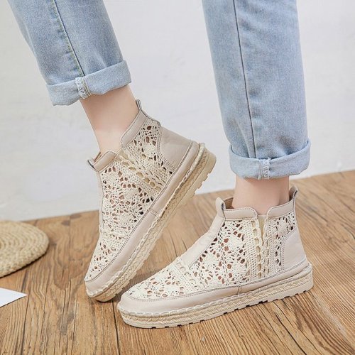 Hollow Out Flats Slip-on Solid Round Toe Shoes For Women