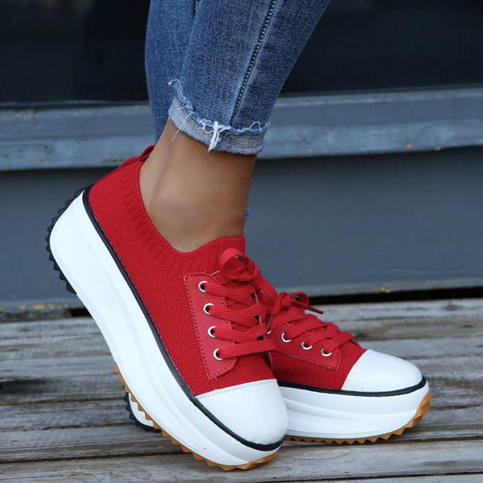 Spring and Autumn Fashion New Lace-up Platform Casual Women's  Canvas Shoes